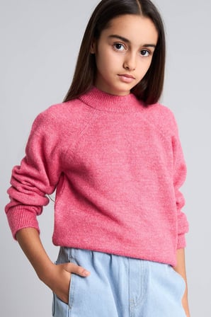 Reglan Kol Bisiklet Yaka Triko Basic Kazak Kız Çocuk