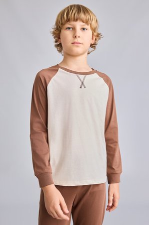 DeFacto %100 Pamuk Bisiklet Yaka Reglan Uzun Kollu Üst Lastik Paça Alt 2'li Pijama Takımı Erkek Çocuk I1443A826AUBN321