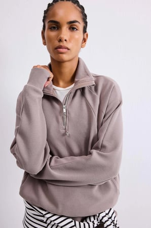 Yarım Fermuarlı Dik Yaka Waffle Sporcu Basic Sweatshirt