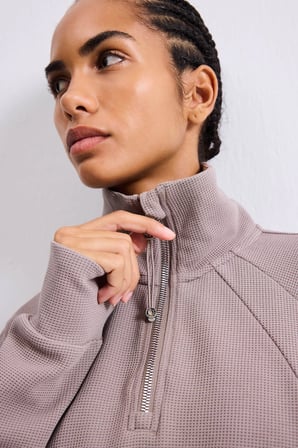 Yarım Fermuarlı Dik Yaka Waffle Sporcu Basic Sweatshirt