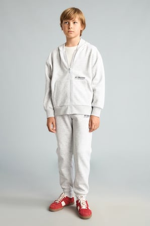Baskılı Kapüşonlu Fermuarlı Cepli Sweatshirt Hırka Erkek Çocuk