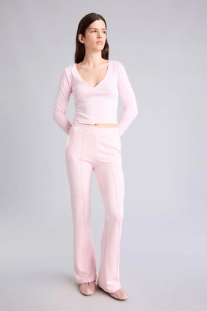 Flare Fit Elastik Bağlamalı Bel Modal Pantolon