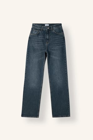 90's Wide Leg Yüksek Bel Yıkama Efektli Jean Pantolon