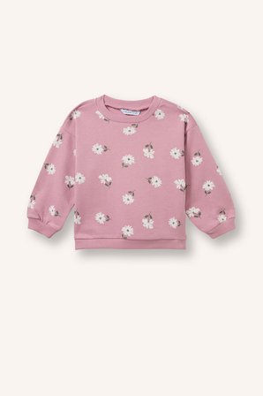 Regular Fit Bisiklet Yaka Çiçekli Sweatshirt Kız Bebek