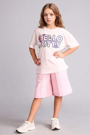 DeFacto Hello Kitty Relax Fıt Bisiklet Yaka Kısa Kollu Tişört Kız Çocuk H3476A826HSPN671
