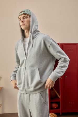 DeFacto Relax Fit Kapüşonlu İçi Yumuşak Tüylü Basic Düz Cepli Kalın Fermuarlı Sweatshirt D7599AX26AUGR210