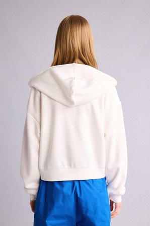 Cropped Fit Kapüşonlu Kalın Fermuarlı Sweatshirt