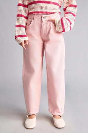 DeFacto Barrel Fıt Esnek Bantlı Paça Gabardin Açık Pembe Pantolon Kız Çocuk H9011A826AUPN693