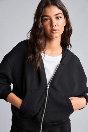 DeFacto Regular Pamuklu Fıt Kapüşonlu Fermuarlı Siyah Sweatshirt I2412AX26AUBK81