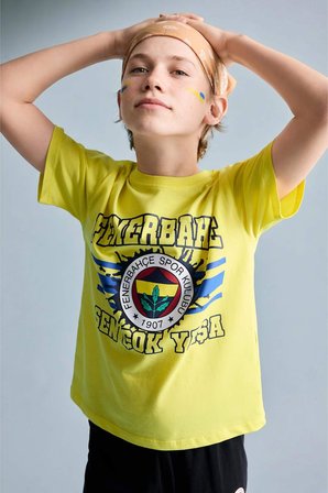 DeFacto %100 Pamuk Fenerbahçe Kısa Kollu Pijama Üst Şort Pijama Alt 2'li Pijama Takımı Erkek Çocuk H7338A826HSYL291