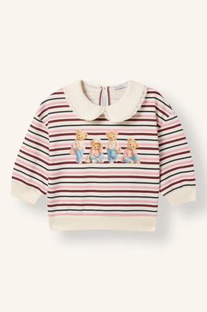 Polo Yaka Hayvan Baskılı Sweatshirt Kız Bebek