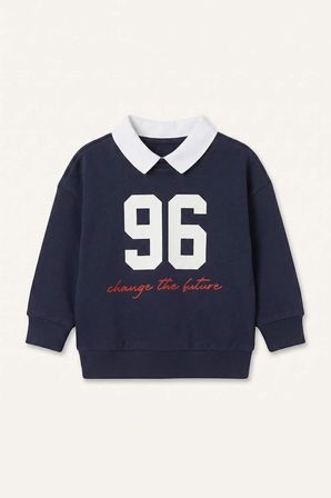 Oversıze Polo Yaka Baskılı Sweatshirt Kumaşı Sweatshirt Erkek Bebek