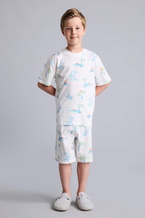 DeFacto %100 Pamuk Dinazor Desenli 2'li Ecru Pijama Takımı Erkek Bebek H5396A826HSER83