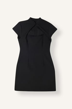 Cut-Out Detaylı Hakim Yaka Kısa Kollu Mini Elbise