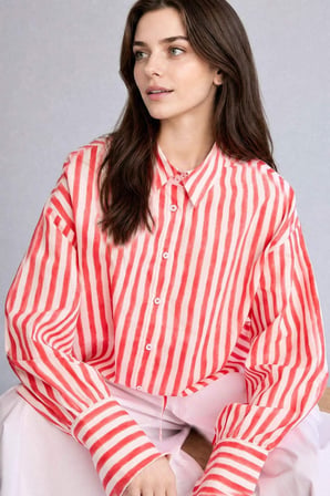DeFacto Relax Fıt Çizgili Vual Uzun Kollu Kırmızı Tunik H5534AX26HSRD172