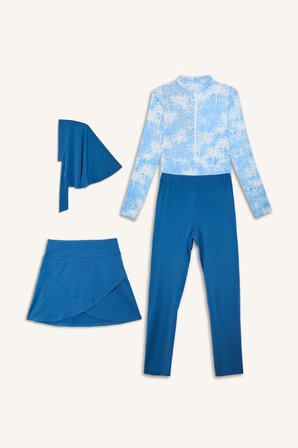DeFacto Regular Fıt Palmiye Desenli 4'lü Burkini Mayo G7444AX26HSBE376