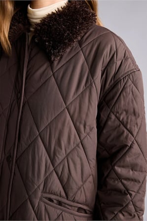 Regular Fit Pelüş Gömlek Yaka Kapitone Çıtçıtlı Parka