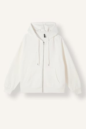 Relax Fıt Kapüşonlu Basıc Düz Kalın Sweatshirt Kumaşı Hırka