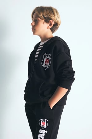 Beşiktaş Kapüşonlu Kalın Sweatshirt Kumaşı Hırka Erkek Çocuk