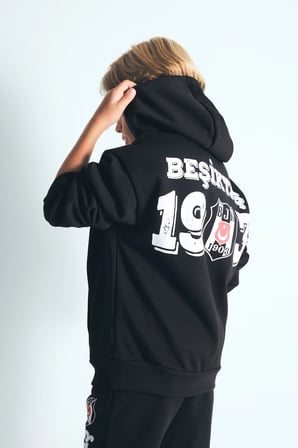 Beşiktaş Kapüşonlu Kalın Sweatshirt Kumaşı Hırka Erkek Çocuk