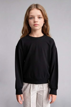 DeFacto Pamuklu Relax Fıt Bisiklet Yaka Uzun Kollu Sweatshirt Kız Çocuk E6842A826AUBK81