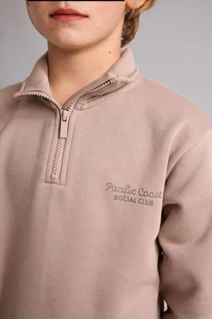 Regular Fit Yarım Fermuarlı Dik Yaka İçi Yumuşak Tüylü Yazı İşlemeli Sweatshirt Erkek Çocuk