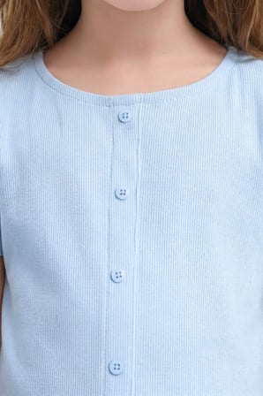 Fıtted Düğmeli Yaka Fitilli Kaşkorse Uzun Kollu Tişört Kız Çocuk