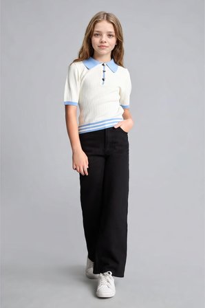 DeFacto %100 Pamuk Wide Leg Düz Paça Cepli Gabardin Pantolon Kız Çocuk H9668A826AUBK27
