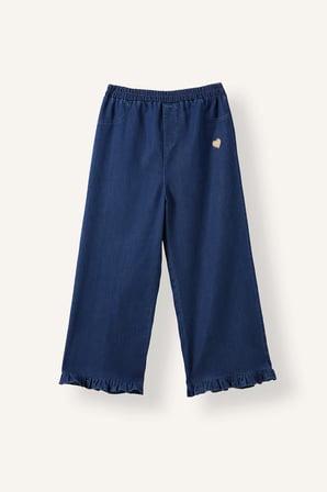 Fırfır Paçalı Kalp Nakışlı Wide Leg Pantolon Kız Bebek