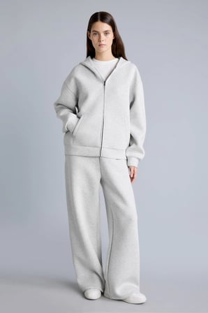 Relaxed Fit Kapüşonlu Fermuarlı Cepli Skuba Dalgıç Kumaş Basic Hırka