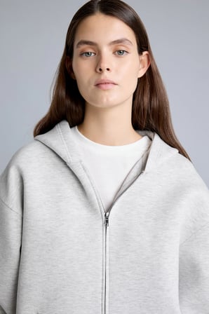 Relaxed Fit Kapüşonlu Fermuarlı Cepli Skuba Dalgıç Kumaş Basic Hırka