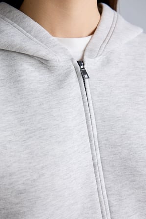 Relaxed Fit Kapüşonlu Fermuarlı Cepli Skuba Dalgıç Kumaş Basic Hırka