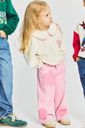 DeFacto Çiçek Aplike Detaylı Wide Leg Jean Pantolon Kız Bebek I2164A526AUPN253