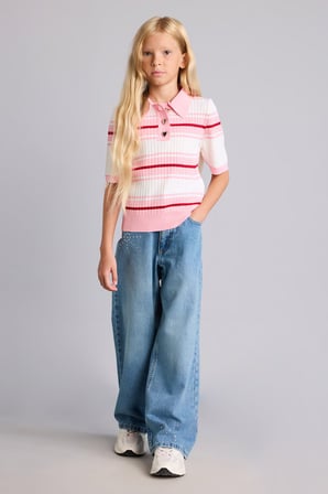 DeFacto Regular Fit Kısa Kollu Fitilli Polo Yaka Kazak Kız Çocuk I1714A826AURD56