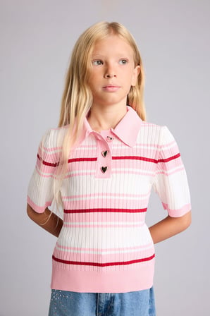 DeFacto Regular Fit Kısa Kollu Fitilli Polo Yaka Kazak Kız Çocuk I1714A826AURD56