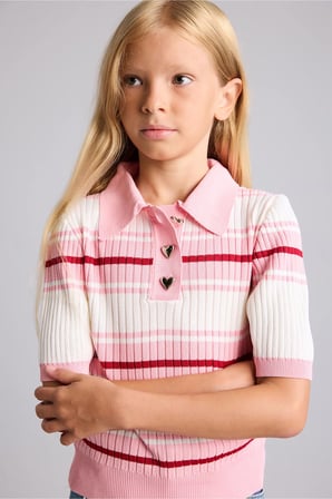 DeFacto Regular Fit Kısa Kollu Fitilli Polo Yaka Kazak Kız Çocuk I1714A826AURD56