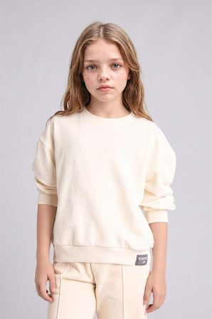 DeFacto Relax Fıt Bisiklet Yaka Ekru Sweatshirt Kız Çocuk E6842A826AUER98