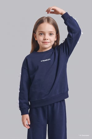 DeFacto %100 Pamuk Fiyonk Detaylı Baskılı Basic Sweatshirt Üst Geniş Kesim Alt 2'li Takım Kız Bebek I3660A526AUNV247