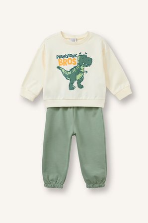 DeFacto Dinozor Baskılı Sweatshirt Üst Lastikli Paça Alt 2'li Takım Erkek Bebek H8482A526AUER118