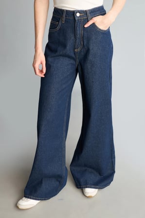Wide Leg Orta Bel Geniş Paça Jean Pantolon