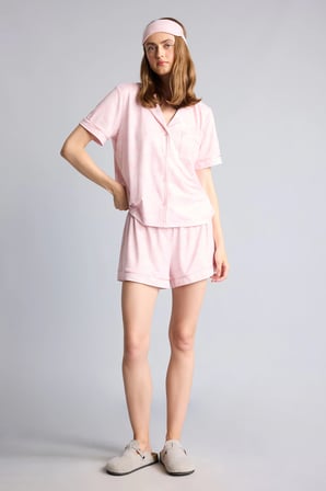 Regular Fıt Kısa Kollu Üst Kısa Paça Şort Softshell Pijama Takımı