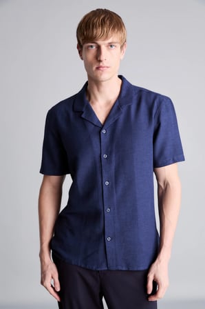 DeFacto Modern Fıt Polo Yaka Keten Karışımlı Kısa Kollu Gömlek H7840AX26SMNV241