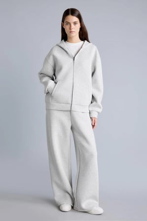 Relaxed Fit Düz Dalgıç Kumaş Geniş Paça Eşofman Altı