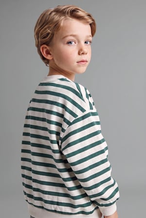 Oversize Bisiklet Yaka Çizgili Sweatshirt Erkek Bebek