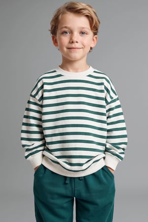 Oversize Bisiklet Yaka Çizgili Sweatshirt Erkek Bebek