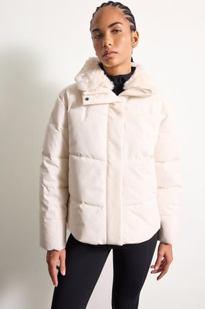 Regular Fit Kürk Polo Yaka Fermuarlı Şişme Mont