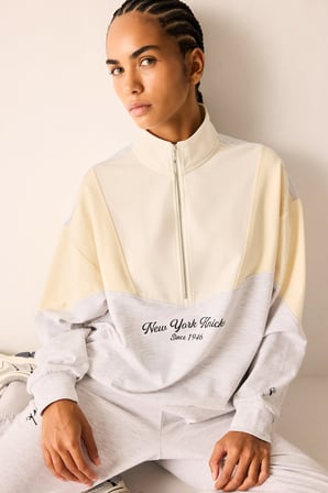 NBA New York Knicks Oversize Yarım Fermuarlı Blok Panelli Basic Sweatshirt