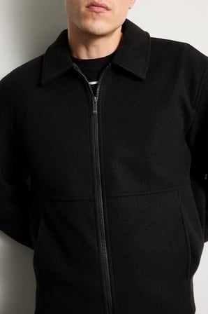 Regular Fit Polo Yaka Astarlı Fermuarlı Kaşe Mont
