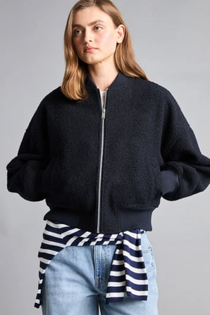 Regular Fit Fermuarlı Buklet Bomber Kaşe Kaban