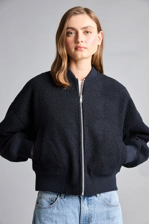 Regular Fit Fermuarlı Buklet Bomber Kaşe Kaban